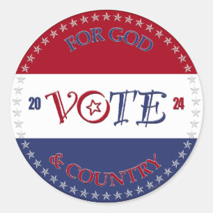 2024 For God and Country VOTE Script Classic Round Sticker