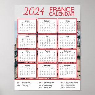 2024 France Calendar in English Download Pdf $3.50 Poster