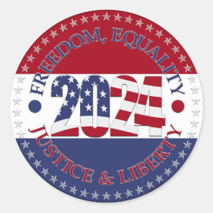 2024 Freedom, Equality, Justice Liberty USA Flag Classic Round Sticker