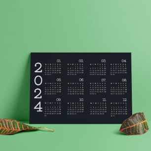 2024 Full Year Calendar Black And White Minimalist Program