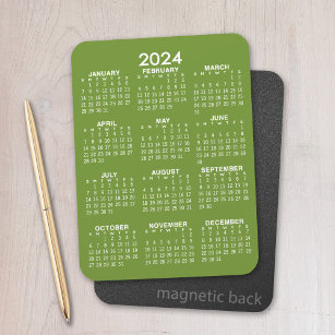 2024 Full Year View Calendar - Basic Green Minimal Magnet