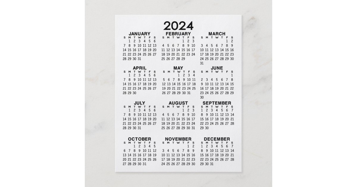 2024 Full Year View Calendar Basic Minimal Flyer Zazzle