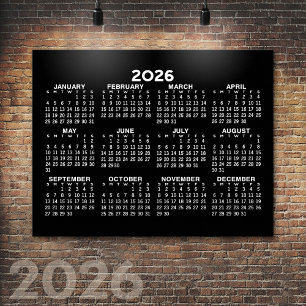 2024 Full Year View Calendar - horizontal - Black Poster