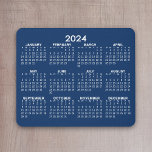 2024 Full Year View Calendar - horizontal - Blue Mouse Pad<br><div class="desc">Blue and White - A minimal, basic 12 month calendar with a solid colour background. A standard look for your home office or school locker. The fonts are simple to read, and the colours can be changed. -------- If you open the customise area, it will take to you to an...</div>