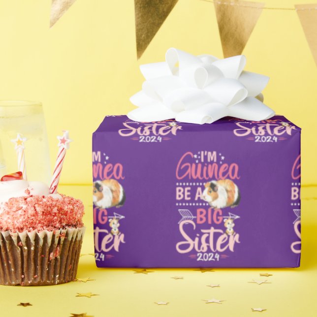 2024 Going to Be a Big Sister - Guinea Pig Pun Wrapping Paper (Birthday Party)