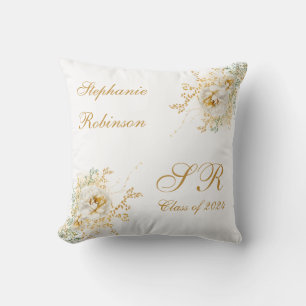 2024 Gold Floral Monogram Graduation Gift Cushion