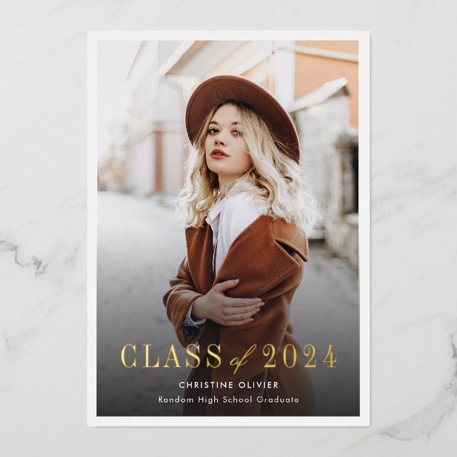 2024 Gold Foil Grad Photo Graduation Announcement (Front)