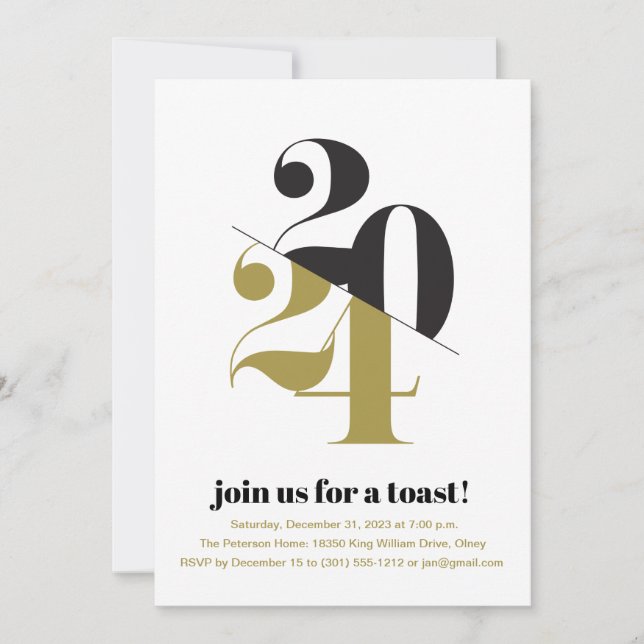 2024 Gold New Year's Eve Party Invitation (Front)
