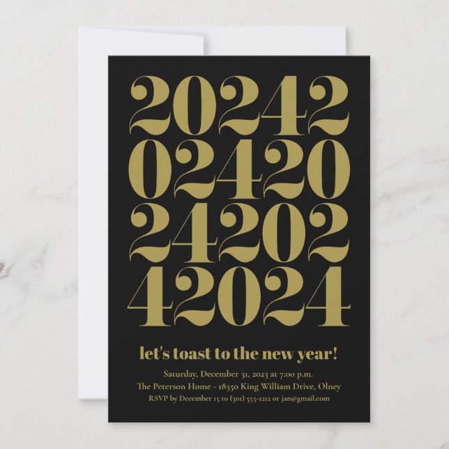 2024 Gold New Year's Eve Party Invitation (Front)