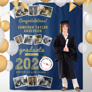 2024 Gold Sketch Graduation Party 9 Photo Backdrop Tapestry