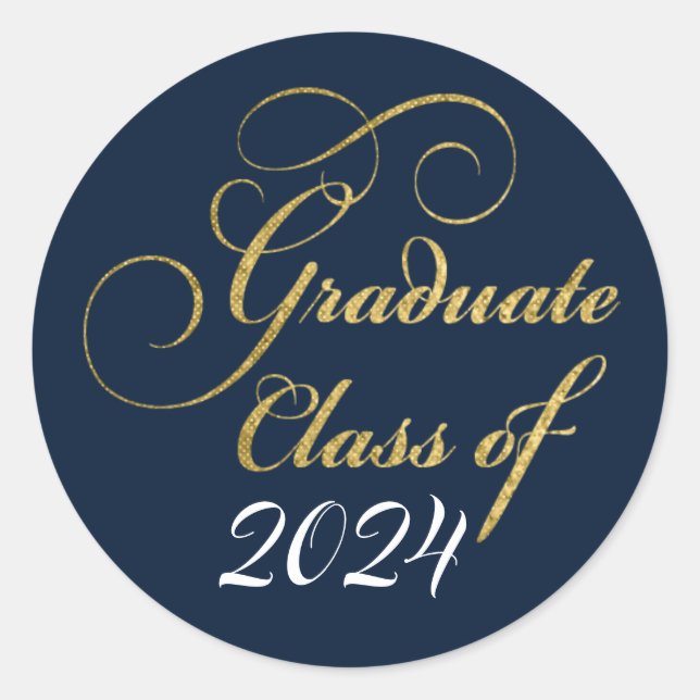 2024 Graduate Elegant Gold Blue Party Thanks Classic Round Sticker (Front)
