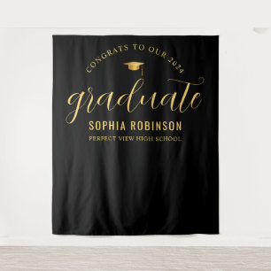 2024 Graduate Gold Black Graduation Party  Tapestry