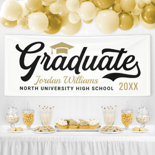 2024 Graduate Gold Black Script Custom Graduation Banner