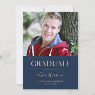 2024 Graduate Navy Blue & Gold Graduation Party Invitation