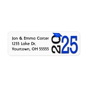 2024 Graduation Black and Blue School Colours Return Address Label