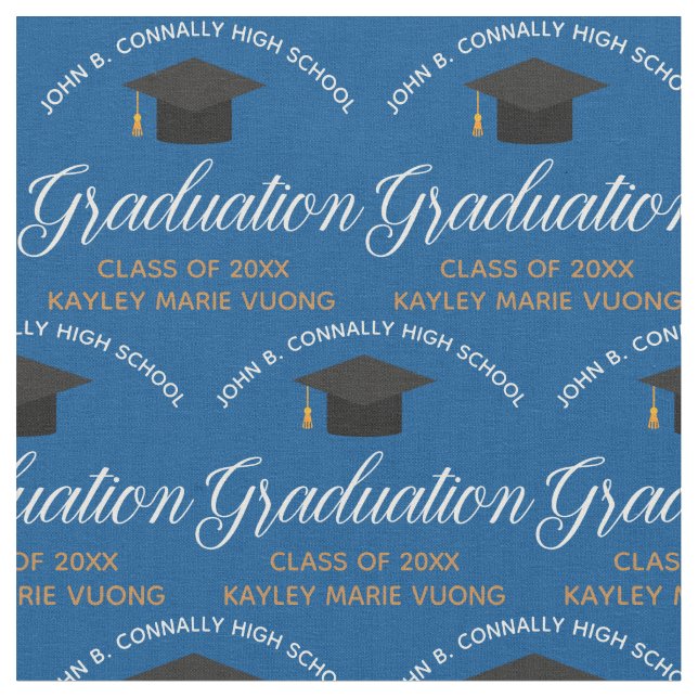 2024 Graduation Blue Gold Custom School Monogram Fabric (Close Up)