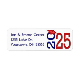 2024 Graduation Bue and Red School Colours Return Address Label