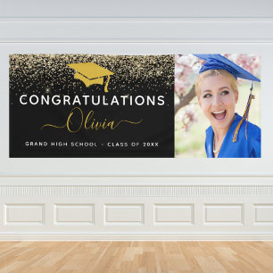 2024 Graduation Glitter Black Gold Banner