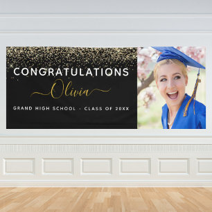 2024 Graduation Glitter Gold Black Modern Banner