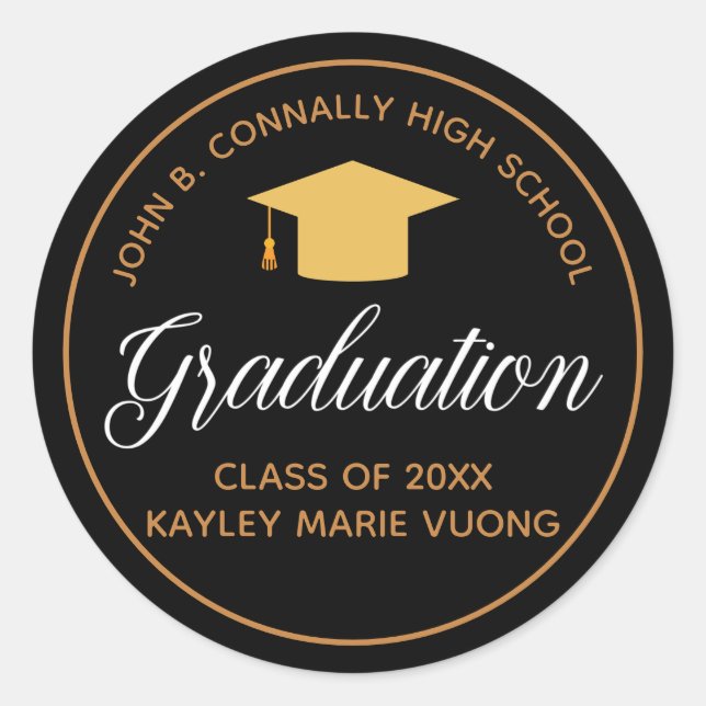 2024 Graduation Gold Black Elegant Custom Graduate Classic Round Sticker (Front)