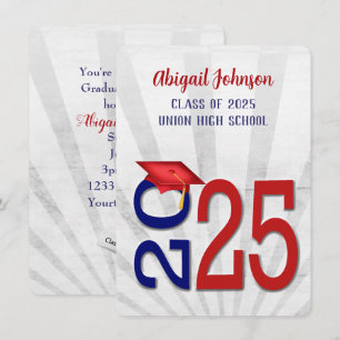 2024 Graduation In Blue and Red School Colours Invitation