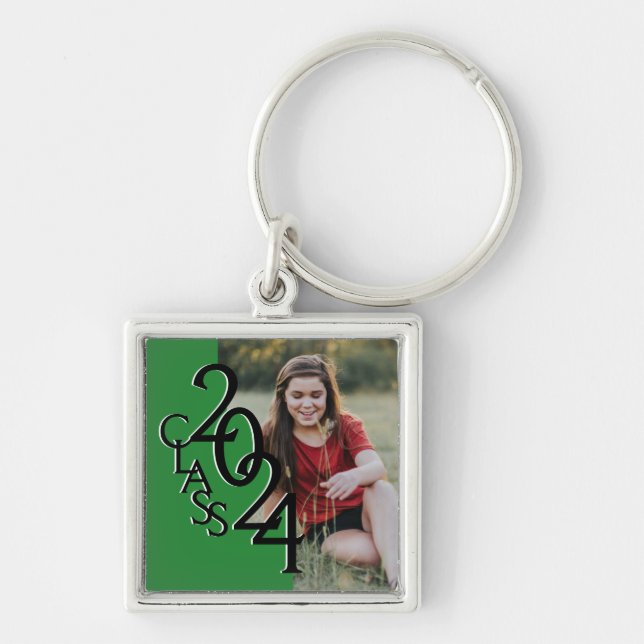 2024 Graduation Keepsake Photo Green and Black Key Ring (Front)