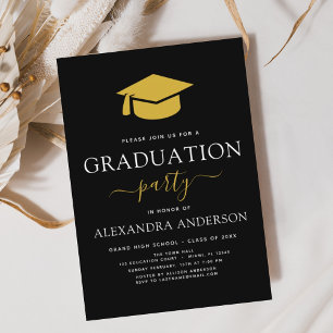 2024 Graduation Party Black Gold Modern Elegant Invitation