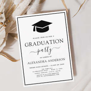 2024 Graduation Party Modern Elegant Black White Invitation