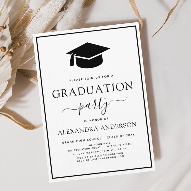 2024 Graduation Party Modern Elegant Black White Invitation (Creator Uploaded)