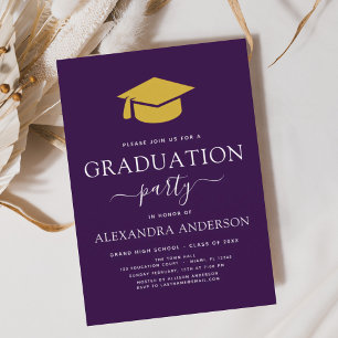 2024 Graduation Party Purple Gold Modern Invitation