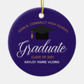 2024 Graduation Purple Custom High School Name Ceramic Ornament (Front)
