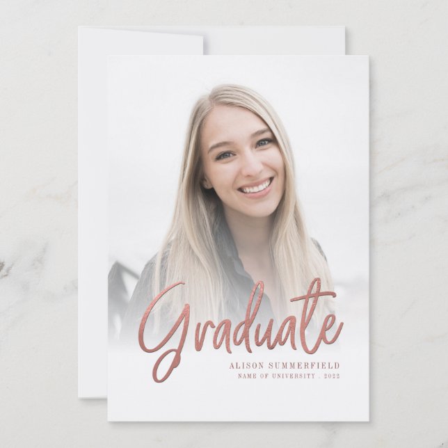 2024 Graduation Rose Gold Script 2 Photos Grad Invitation (Front)