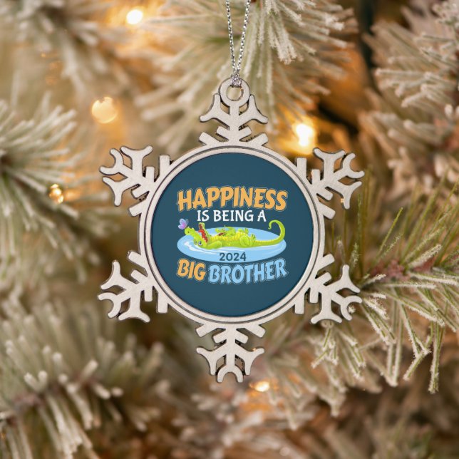2024 Happiness is Being a Big Brother Snowflake Pewter Christmas Ornament (Tree)