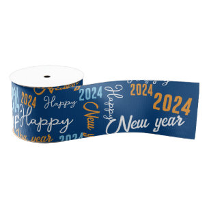 2024 Happy New Year calligraphy Grosgrain Ribbon