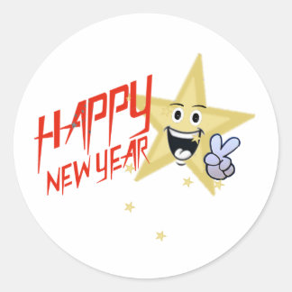 2024 Happy New Year, gold face star Classic Round Sticker
