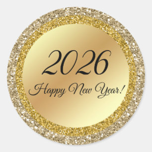 2024 happy new year,gold metallic sparkles   classic round sticker