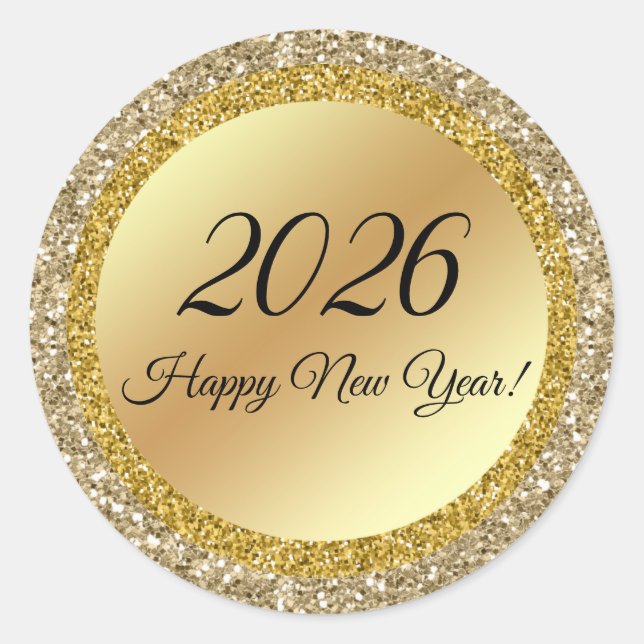 2024 happy new year,gold metallic sparkles   classic round sticker (Front)