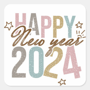 2024 Happy New Year in retro colours Square Sticker