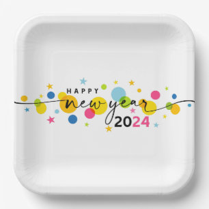 2024 Happy New Year  Paper Plate