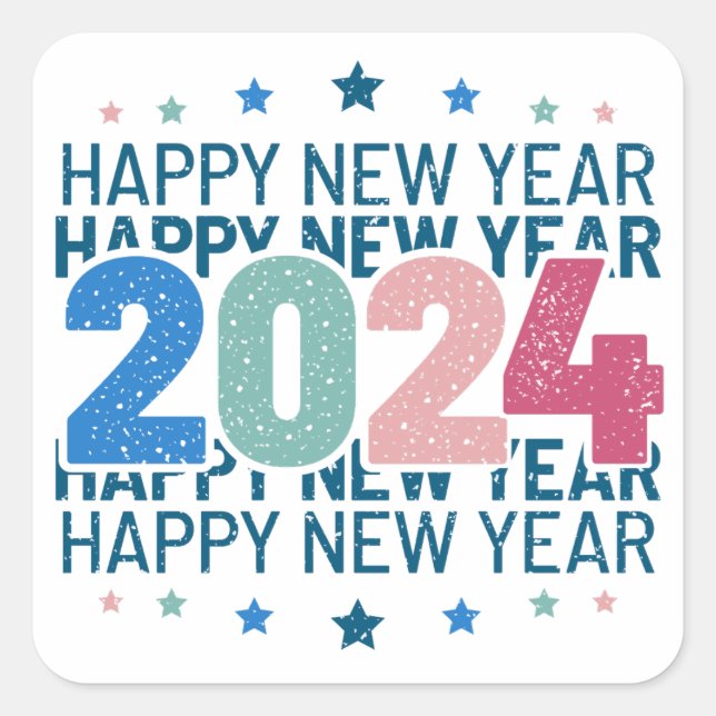 2024 Happy New Year with Colourful text Square Sticker (Front)