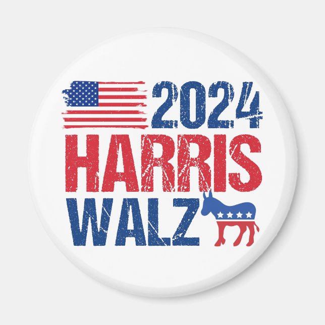 2024 Harris Walz Democrat Donkey American Election Magnet (Front)