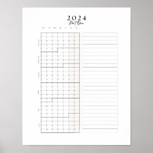 2024 January - June Block Calendar Wall Poster