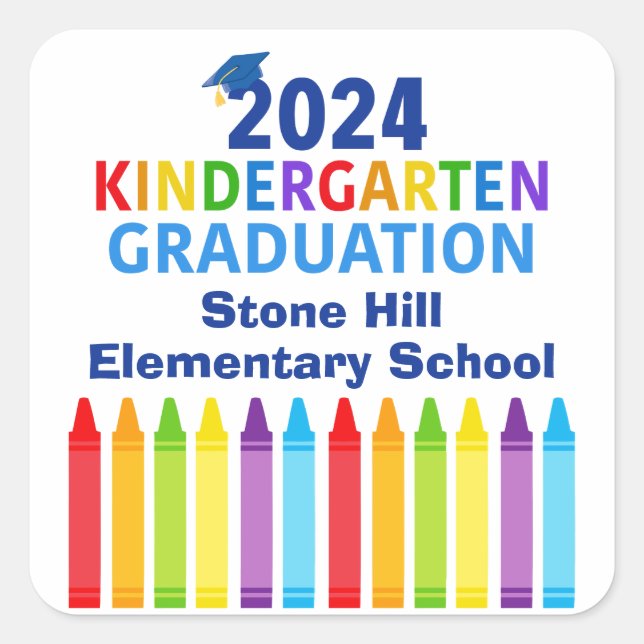 2024 Kindergarten Graduation Custom School Party Square Sticker (Front)