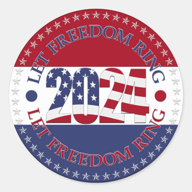 2024 Let Freedom Ring USA Flag Classic Round Sticker (Front)