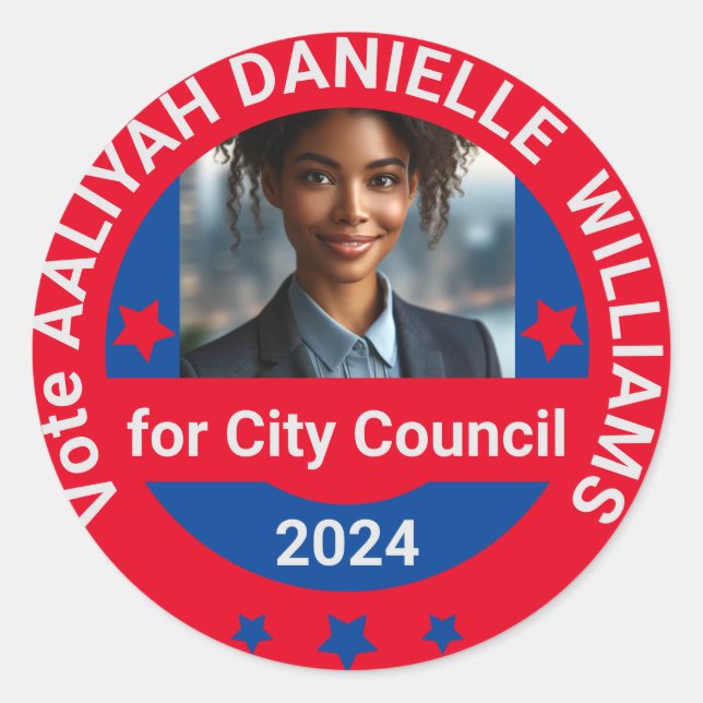 2024 Local Election Custom Photo Campaign Template Classic Round Sticker (Front)