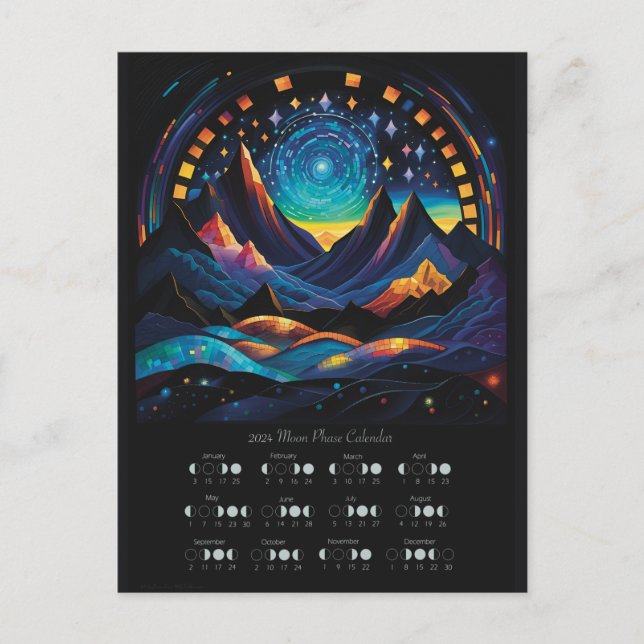 2024 Lunar Calendar Moon Cycle Southern Hemisphere Postcard (Front)