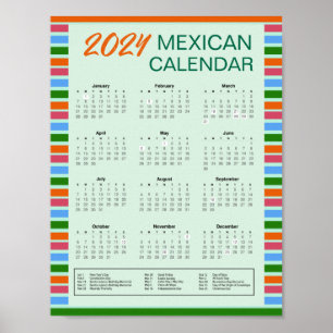 2024 Mexican Calendar with Holidays Download Pdf Poster