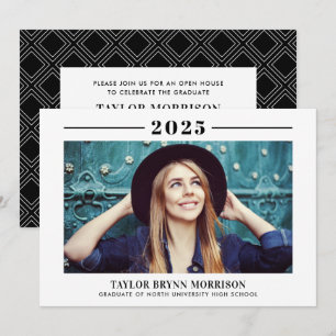 2024 Minimalist Black and White Photo Graduation Invitation