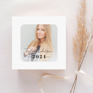 2024 Minimalist Black Photo Graduation Square Sticker