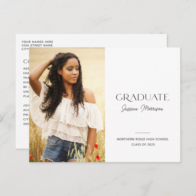 2024 Minimalist Black & White 1-Photo Graduation Postcard (Front/Back)